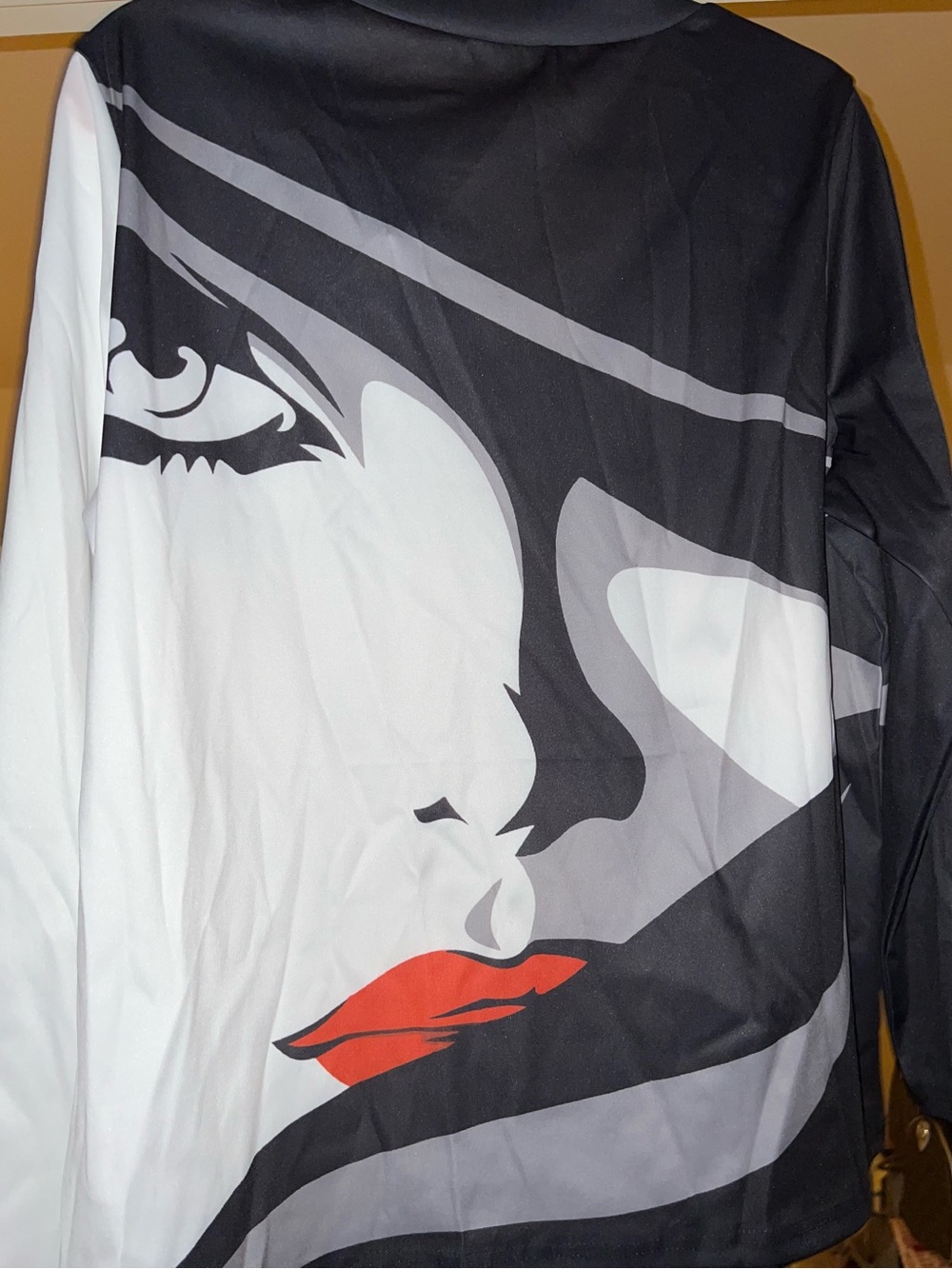 Graphic Face Print Shirt with Red Lip Accenty with front zipper